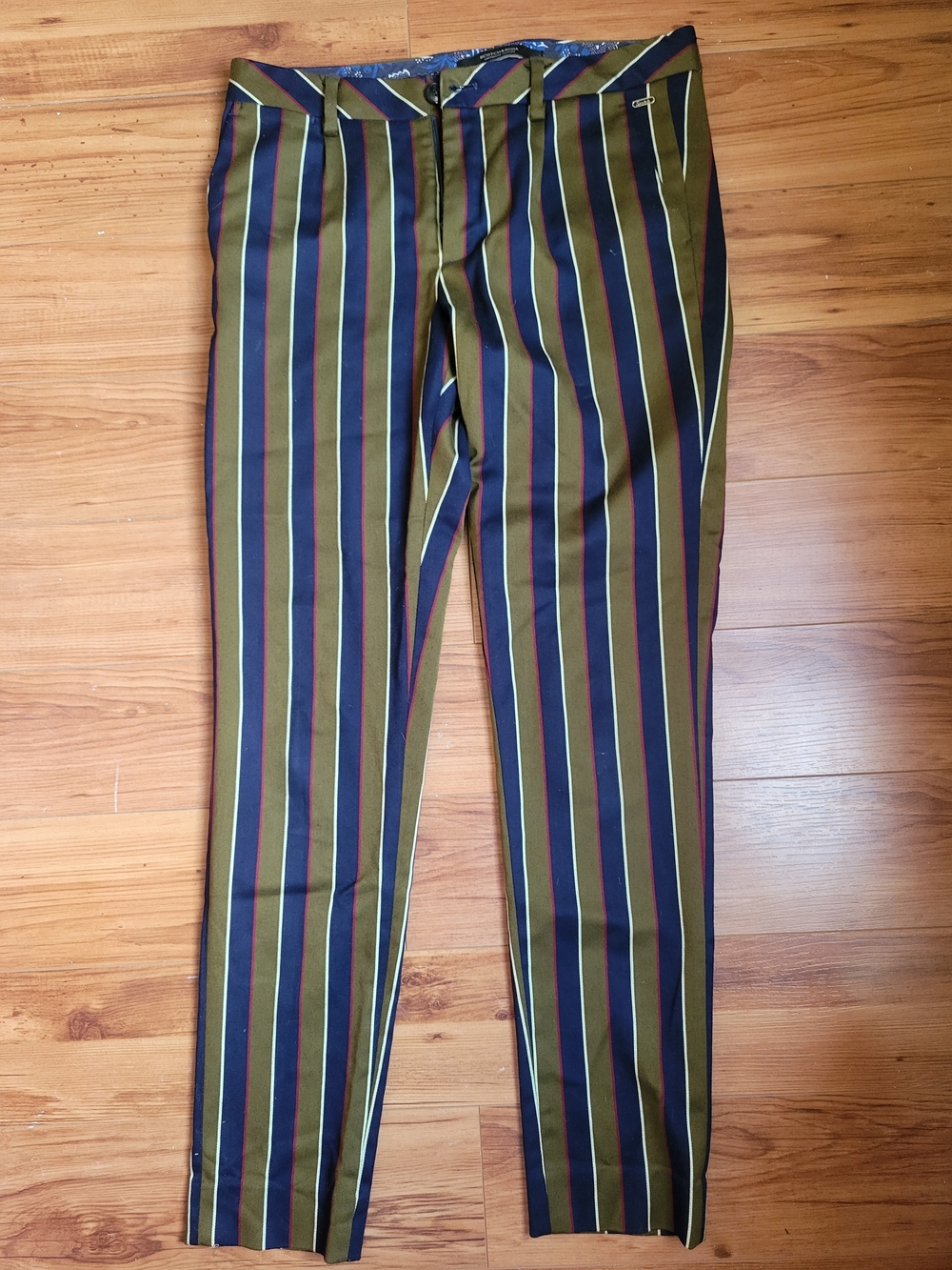 Scotch & Soda Olive Multi-Stripe Slim Trousers